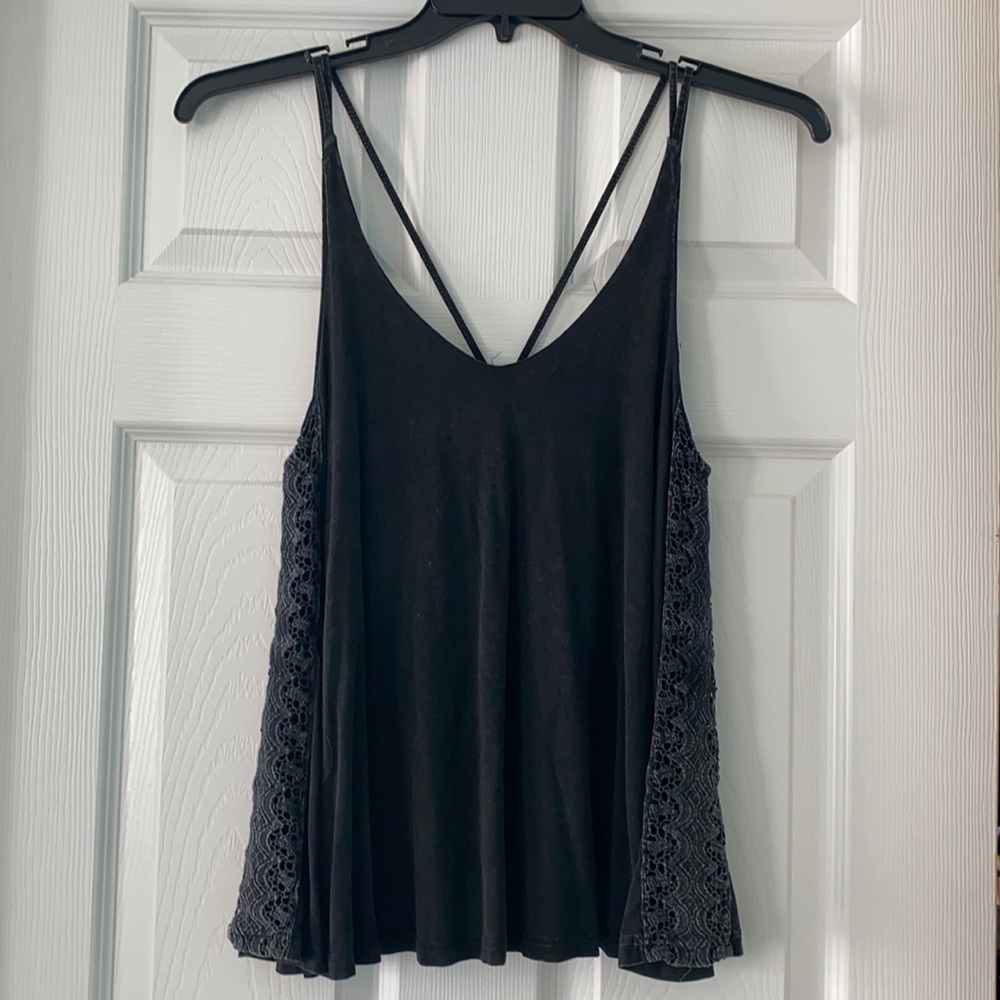 ‼️Black Altard State Open Back Tank Top Lace Detail Distressed Look